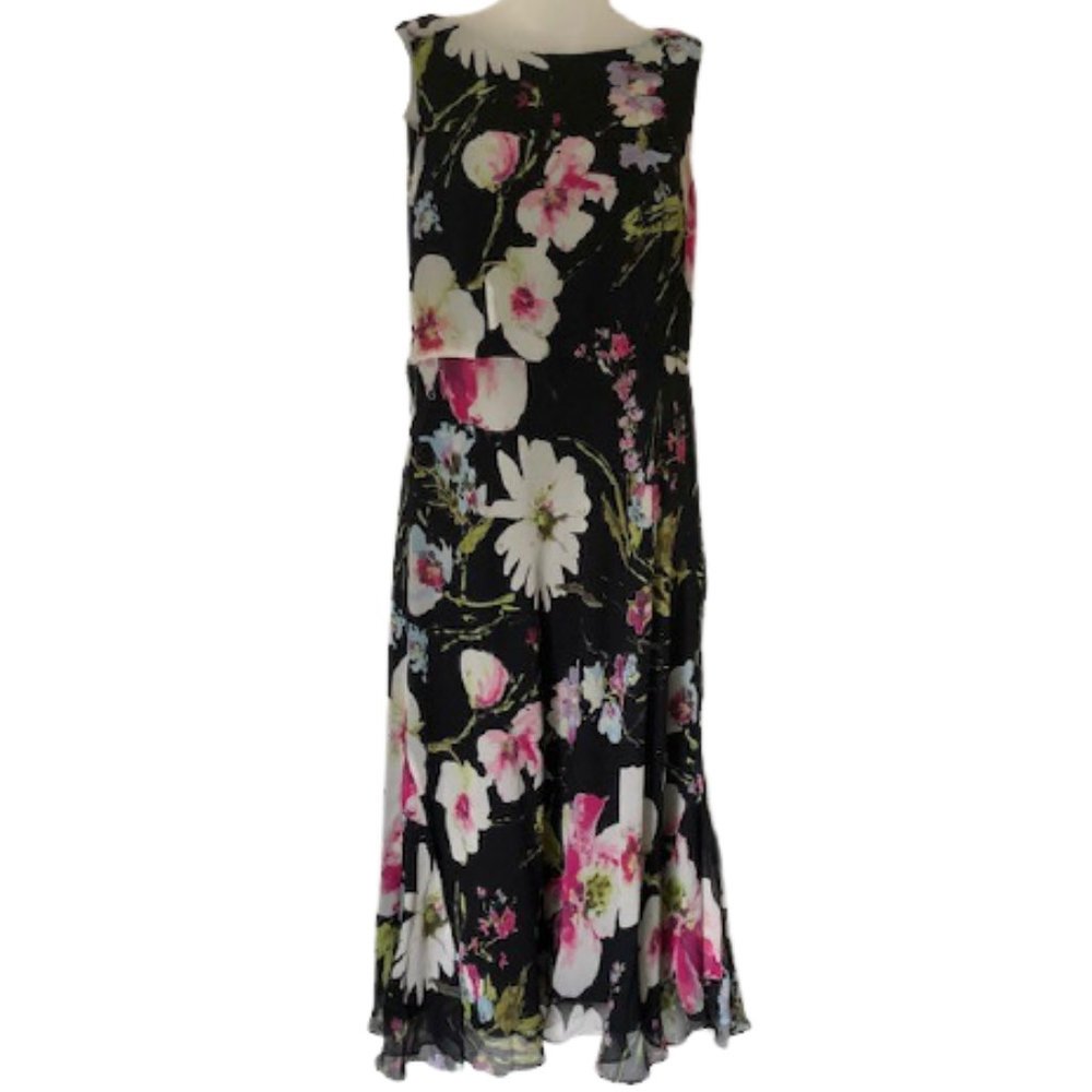 Talbots Black Silk Floral Fit/Flare Dress 6P